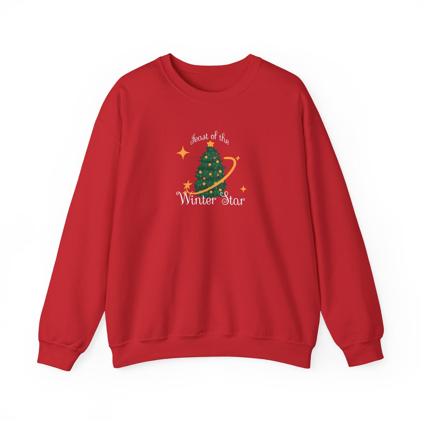 Red Stardew Valley Christmas sweater featuring Feast of the Winter Star artwork