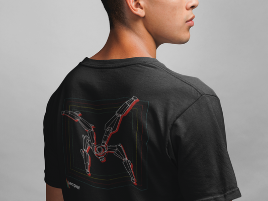 Back view of Arc Raiders inspired ARC Leaper t-shirt with retro distressed enemy graphic