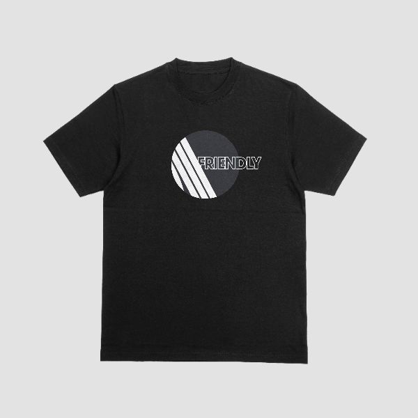 Minimal ARC Raiders Friendly graphic t shirt in black with white design flat lay