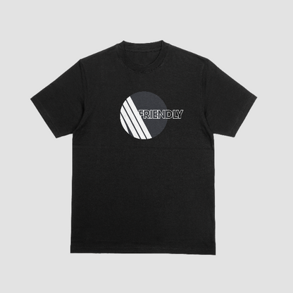 Minimal ARC Raiders Friendly graphic t shirt in black with white design flat lay