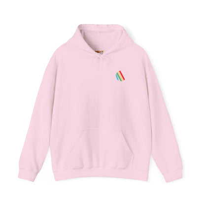 Arc Raiders logo graphic hoodie with front emblem print on pink unisex hoodie