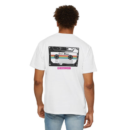 Back view of Arc Raiders Lance’s Mixtape t-shirt showing cassette-style back graphic on white cotton tee