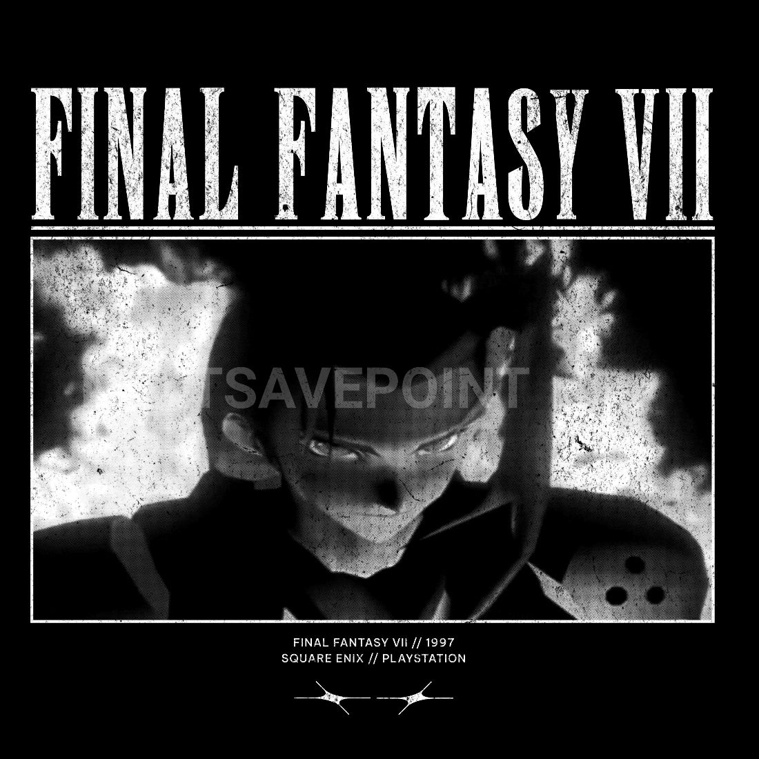 Final Fantasy VII inspired Sephiroth Nibelheim scene black t-shirt front graphic view