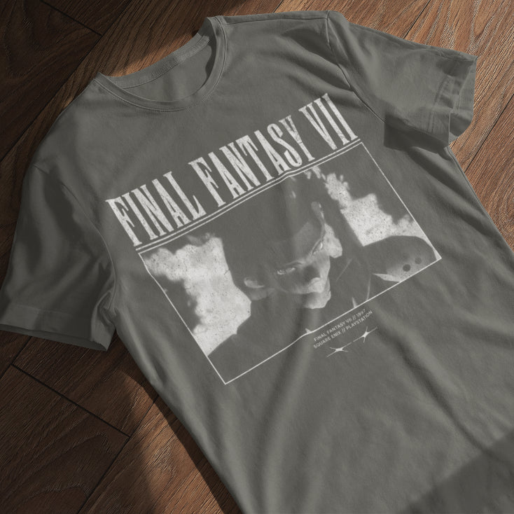 Final Fantasy VII Sephiroth Nibelheim scene pepper gray retro t-shirt front view